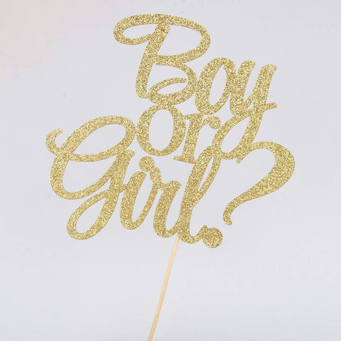Boy or Girl Cake Topper, Glitter Baby Shower Party Decorations Supplies in Gold