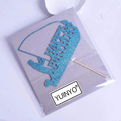 Sea Fishing Birthday Cake Topper, Fisherman Theme Party Supplies, Gone Fishing Decorations, Black Glitter Decor