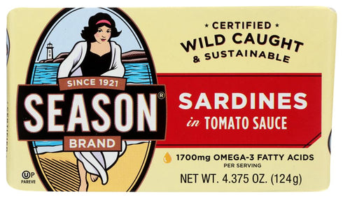 Season Sardines in Tomato Sauce, 4.375-Ounce Tins (Pack of 12) by Season