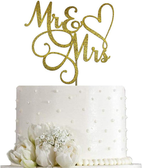 Gold Glitter Mr & Mrs Cake Topper - Wedding, Engagement, Anniversary Cake Decorations