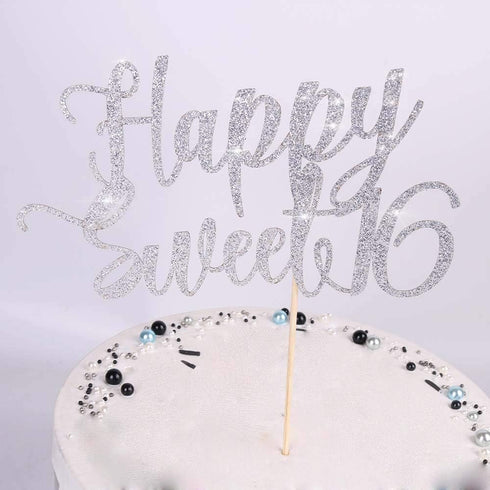 Happy Sweet 16 Cake Topper - Cheers to 16 Years, Happy 16th Birthday Decoration for Sweet Sixteen / 16th Anniversary