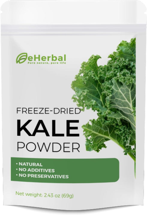 eHerbal Freeze Dried Kale Powder 100% Powder Superfood Non-GMO, Nutrient-Rich Greens for