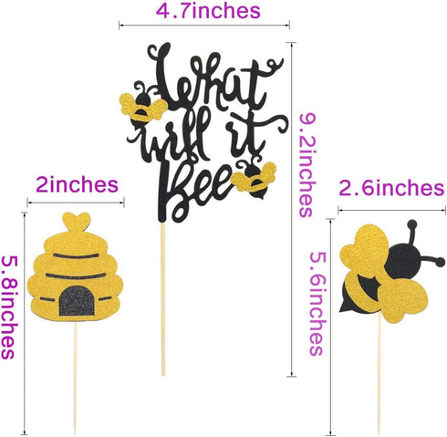 25 Pcs Glitter Bumble Bee Cupcake Toppers, What Will It Bee Cake Topper, Gender Reveal Party Decorations