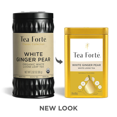 35-50 Tea Forte White Ginger Pear Premium Loose Leaf Caffeinated White Tea Blend Canister, Makes Cups