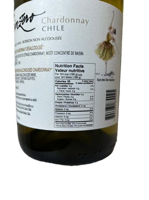 750 ml (25.4 oz) 20 cal/100 ml SINZERO - Chardonnay Non-Alcoholic White Wine - fl - Low calories - Vegan friendly
