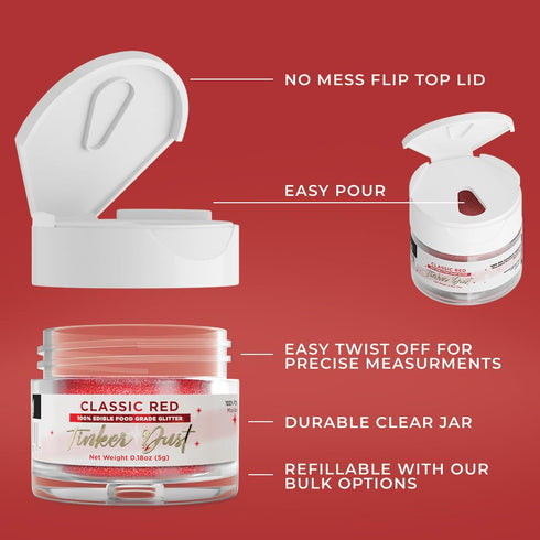 Bakell Classic Red Tinker Dust (5g, 1x Jar) - Edible Glitter for Food, Desserts, and Beverages
