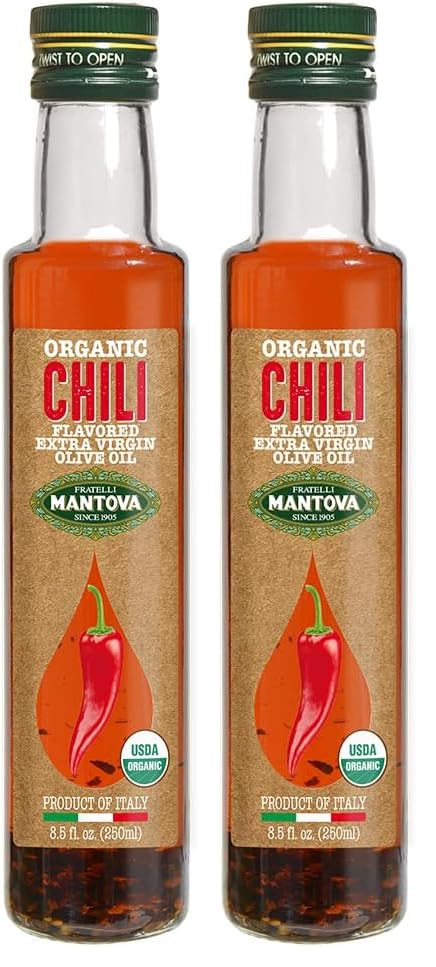 Mantova Organic Chili Flavored Extra Virgin Olive Oil, 8.5 Fl Oz (Pack