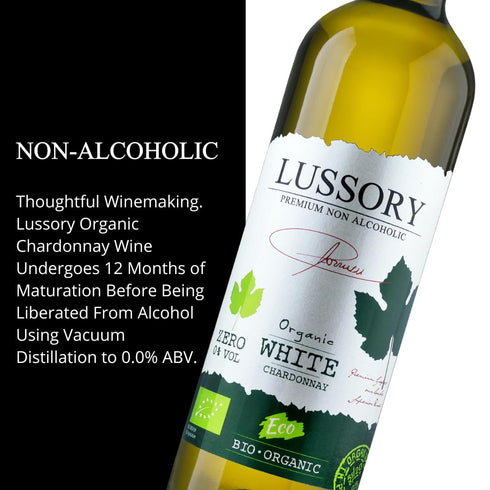 0.0% (750ml) (2, Lussory Organic Bio Dealcoholized Chardonnay Non Alcoholic Wine From Spain, Low Calories, Organic