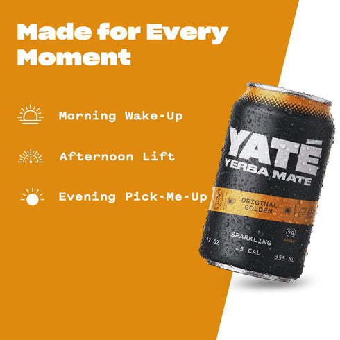 25 12 Pack Yate Sparkling Yerba Mate - Original Golden Organic Yerba Mate Drink with Low Sugar & Calories for Daily