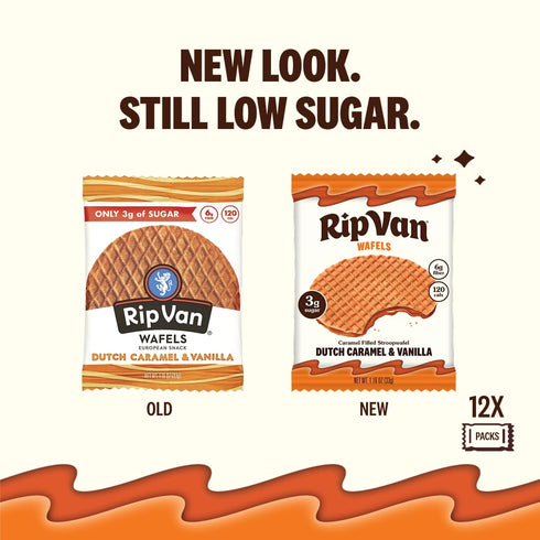 (3g), 12 Count Rip Van Wafels Dutch Caramel & Vanilla Stroopwafels, Healthy Snacks, Non-GMO, Low Calorie, Low Sugar