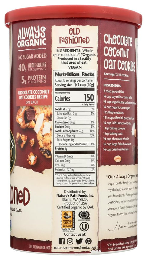 COUNTRY 18-Ounce CHOICE ORGANICOrganic Oven Toasted Old Fashioned Oats, Canisters