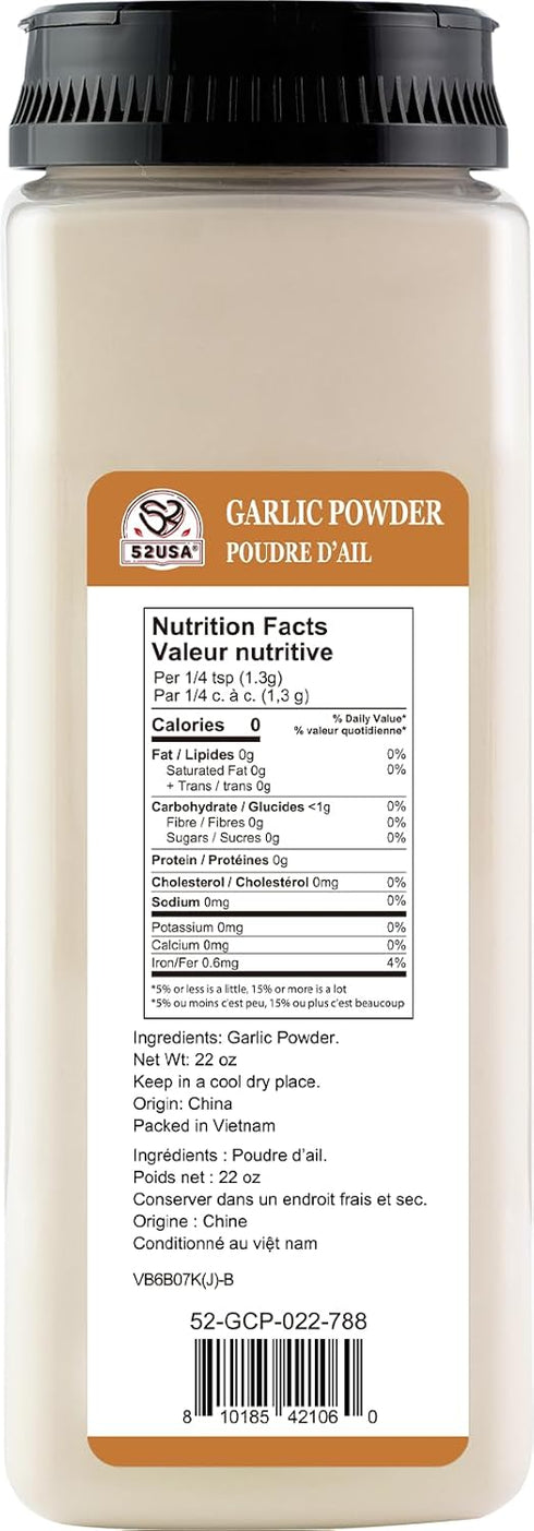 52USA 22 oz (1.54Lb), Garlic Powder Fine Garlic Powder Seasoning for Cooking, Grilled Meats, Salads, Flavor Vegetables