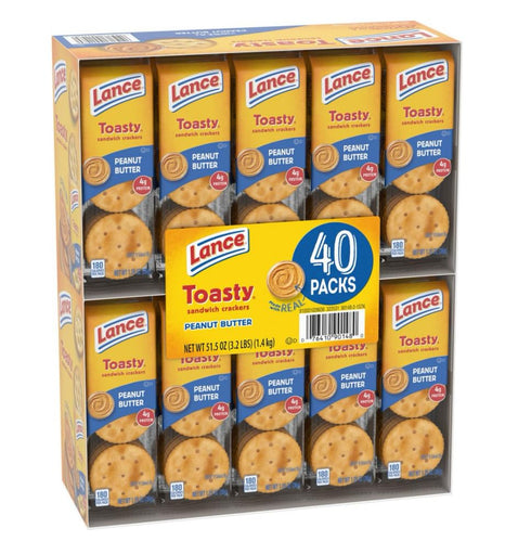 Generic 40 Packs 6 Pack Peanut Butter Sandwich Crackers of Toasty with Real Peanut Butter Filling Quality Lance Snacks