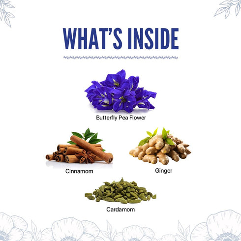 BLUE TEA Indian Chai Masala - 12 Count Pyramid Plant Based Tea Bag | Butterfly Pea Flower & Indian Spices | Caffeine
