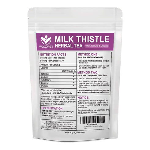 Immune 30 Milk Thistle Tea - Organic Milk Thistle Herbal Tea Bags for Liver Cleanse, Antioxidant and Support, Caffeine