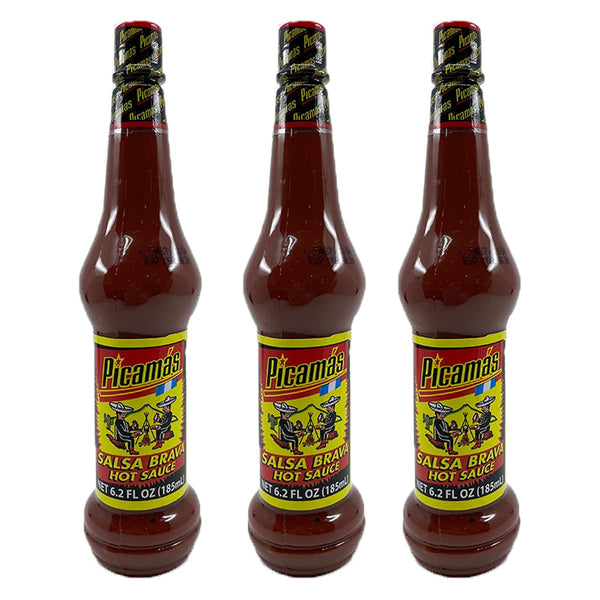 PICAMAS Red Hot Salsa Brava, 6.2oz Bottles (Pack of 3)