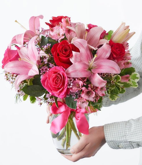 From You Flowers - Rose and Lily Bouquet with Glass Vase | Fresh Flower Bouquets for Birthday, Anniversary, Get Well