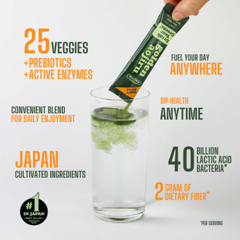 25+ 46pcs Golden Aojiru Green Superfood Powder Japanese Barley Grass Juice with Vegetables, Prebiotic & Enzymes Gluten