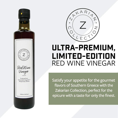Zakarian 500 ml : Red Wine Vinegar - Made from Organic Greek Red Grapes - - Intense, Refined Flavor - Rich