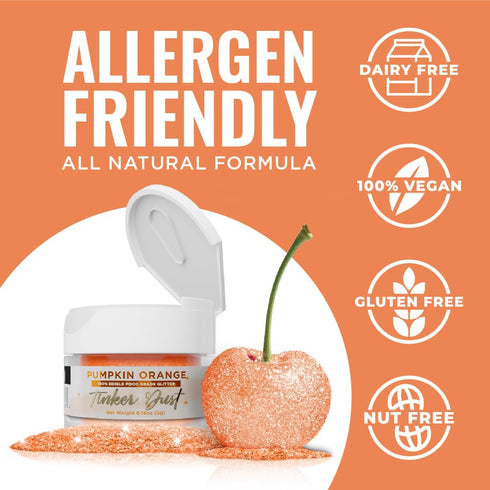 Bakell Pumpkin Orange Tinker Dust (5g, 1x Jar) Edible Glitter for Desserts, Food, and Beverages!
