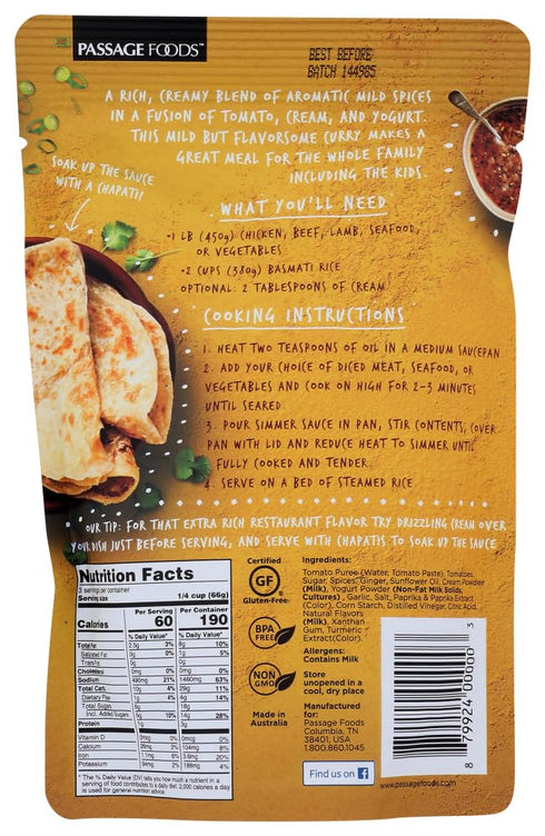 Simmer 7 6 Passage To India Butter Chicken Sauce, Ounce - per case.