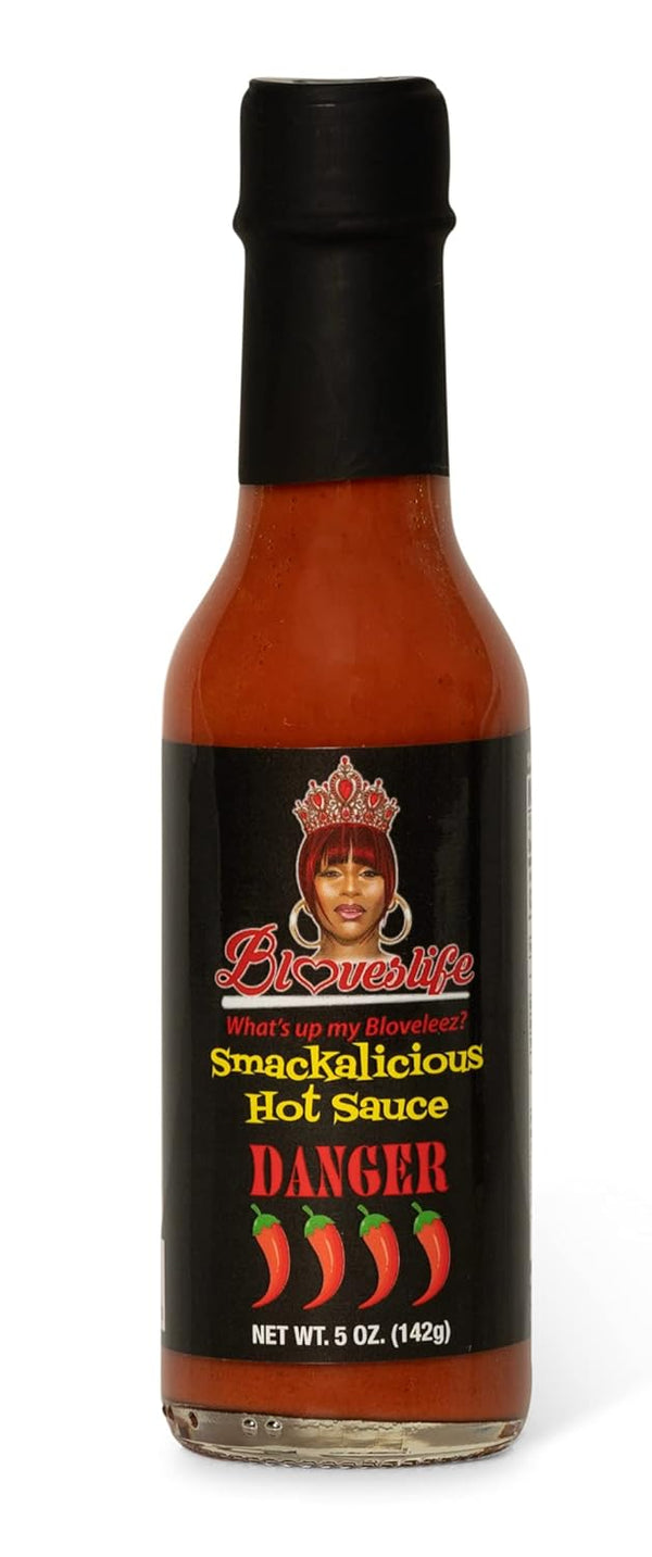 Blove's Smackalicious Hot Sauce - Ghost Pepper Vinegar Sauce, Vegan, 5 oz Danger Bottle