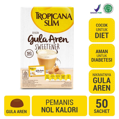 Tropicana Slim 50-ct, 100 (Pack 1) Sweetener Palm Sugar Gula Aren gram