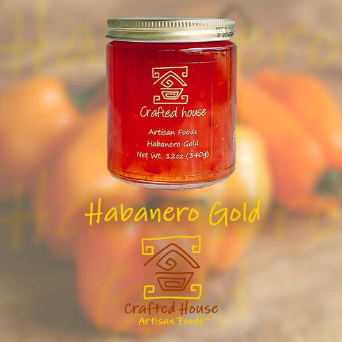CRAFTED HOUSE ARTISAN FOODS 12 oz (Pack 4), Crafted House Gourmet Habanero Gold Jam of All-Natural Hot Pepper Jam