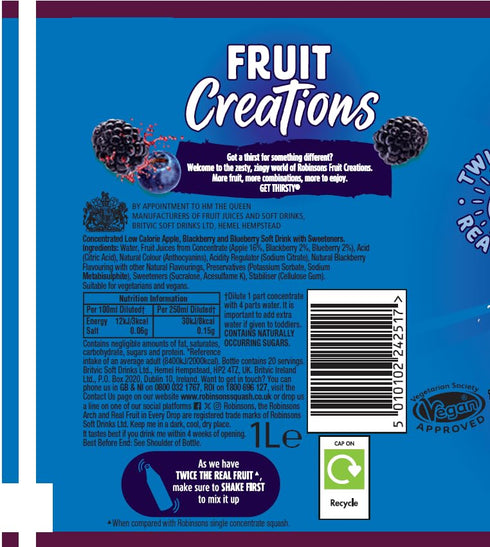 Robinsons 1L Rich Blackberry & Blueberry Fruit Squash