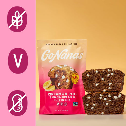 (1 Pack) GoNanas Cinnamon Roll Banana Bread Mix, Vegan, Gluten Free Healthy Snacks. Oat Flour Bread or Muffin Mix.