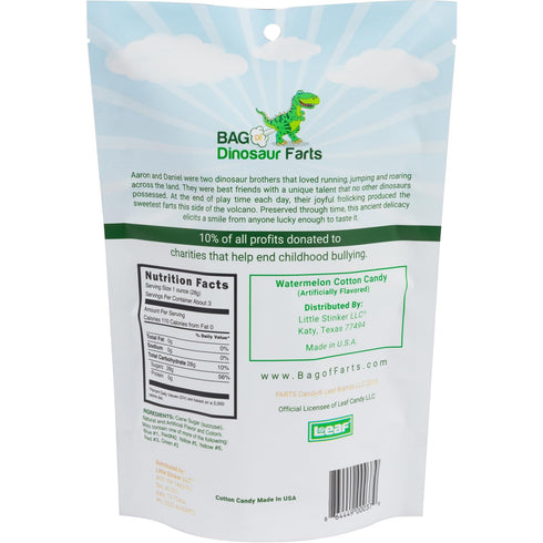 Bag Of Dinosaur Farts Watermelon Cotton Candy - Funny Gag Gift for All Ages, 3 ounces / 1 pack