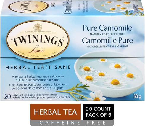 20 pack Pack 6 Twinings Organic Camomile Tea Bags per