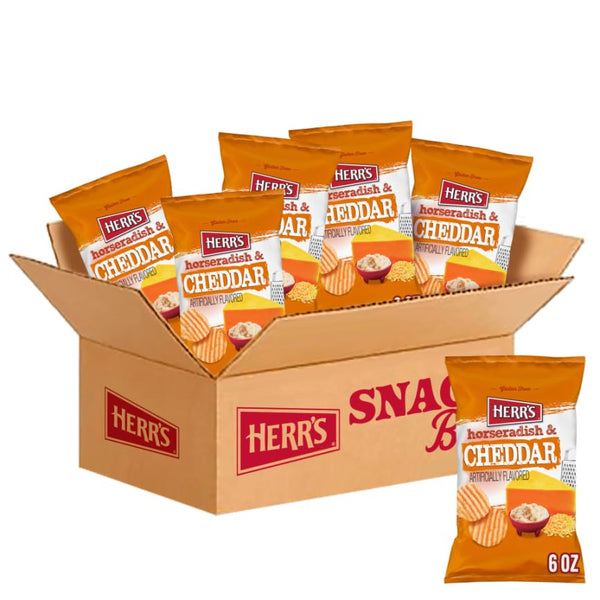 Herrs Potato Chips, Horseradish and Cheddar Flavor, Gluten Free Snacks, 6oz Bag