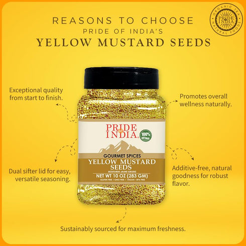 PACK 6 1.5 (Pack 1) Pride Of India - of - Yellow Mustard Seed Whole Pungent & Aromatic Gourmet Indian Spice Add