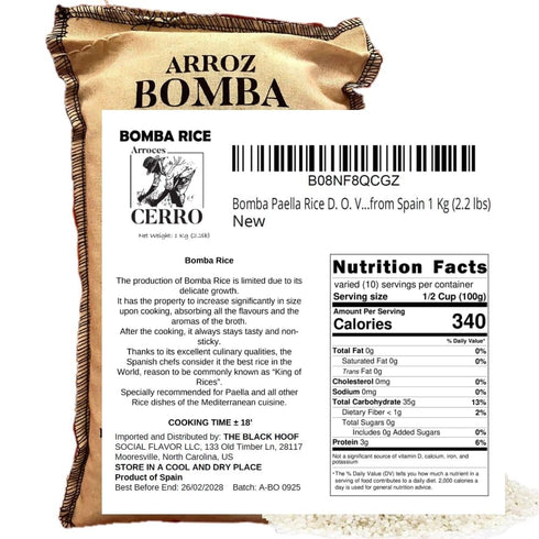 THE BLACK HOOF Arroz 1 (2.2 lbs) Bomba Paella Rice D. O. Valencia - Bomba, the White Rice from Spain Kg