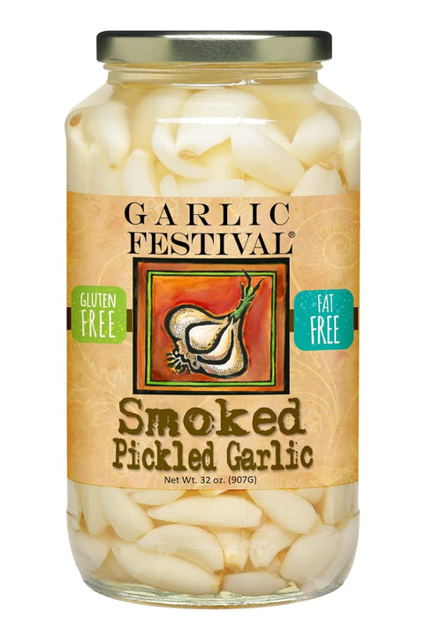 Garlic Festival Foods Smoked Pickled Garlic Cloves in a Jar - Smoked