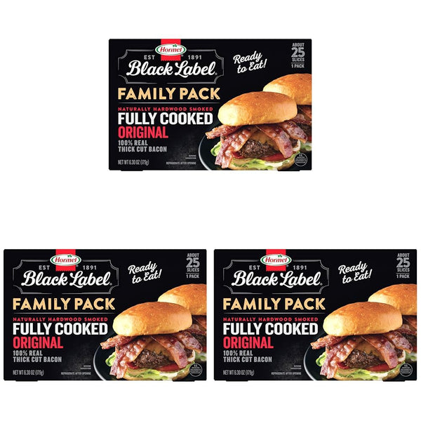 HORMEL BLACK LABEL Thick Cut Bacon, Fully Cooked Bacon, Gluten-Free Snacks, Family