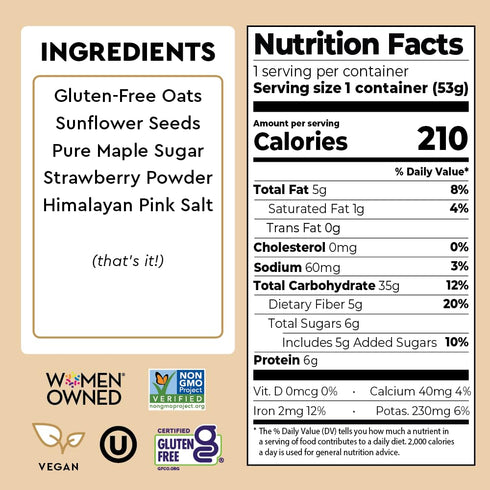 6 Pack Mylk Labs Maple Strawberry Protein Oatmeal Cups, Whole Grain, Low Sugar, High Fiber Breakfast with Low Sodium