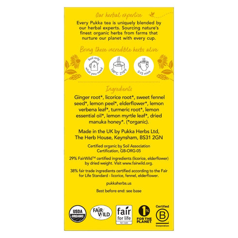 Pukka Herbs Organic Lemon, Ginger & Manuka Honey Tea, Immune Boosting Infusion, 80 Total Tea Bags (20ct - Pack of 4)