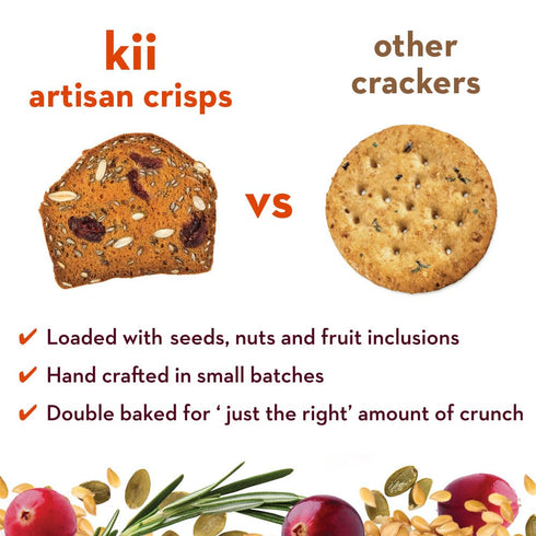 Kii Naturals Artisan Crisps, Healthy Snack Crackers for Cheese, Meats, Spreads, Cranberry Pumpkin Seed