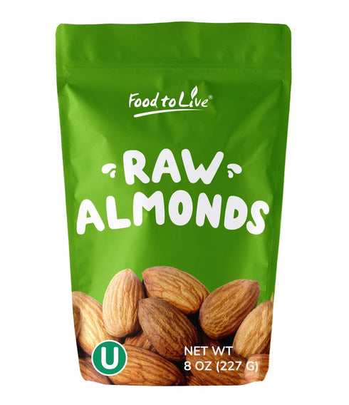Food to Live California Almonds, 8 Ounces, Whole, Raw, Unsalted, Natural, Kosher, Vegan, Keto, Paleo