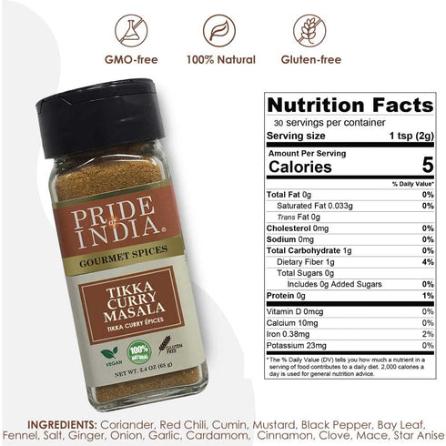 2.4 oz. Pride of India Tikka Curry Masala Seasoning Spice Gourmet Curry Mix Ideal for Vegetarian and Meat Dishes