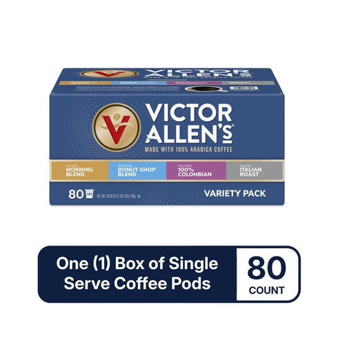 Pack 100% 80 Count, Victor Allen's Coffee Variety (Morning Blend, Colombian, Donut Shop Blend, and Italian Roast)