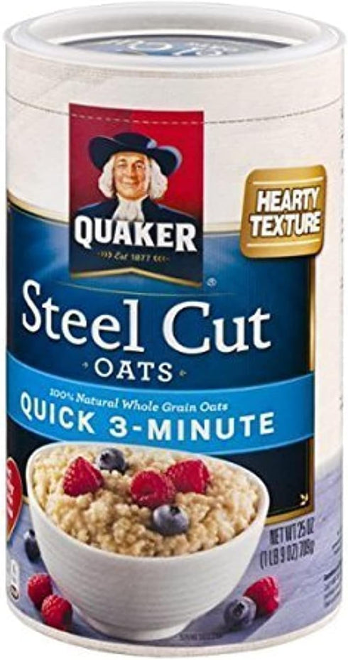 Quaker Quick 3-Minute Steel Cut Oats 25oz Canister (Pack of 4) by