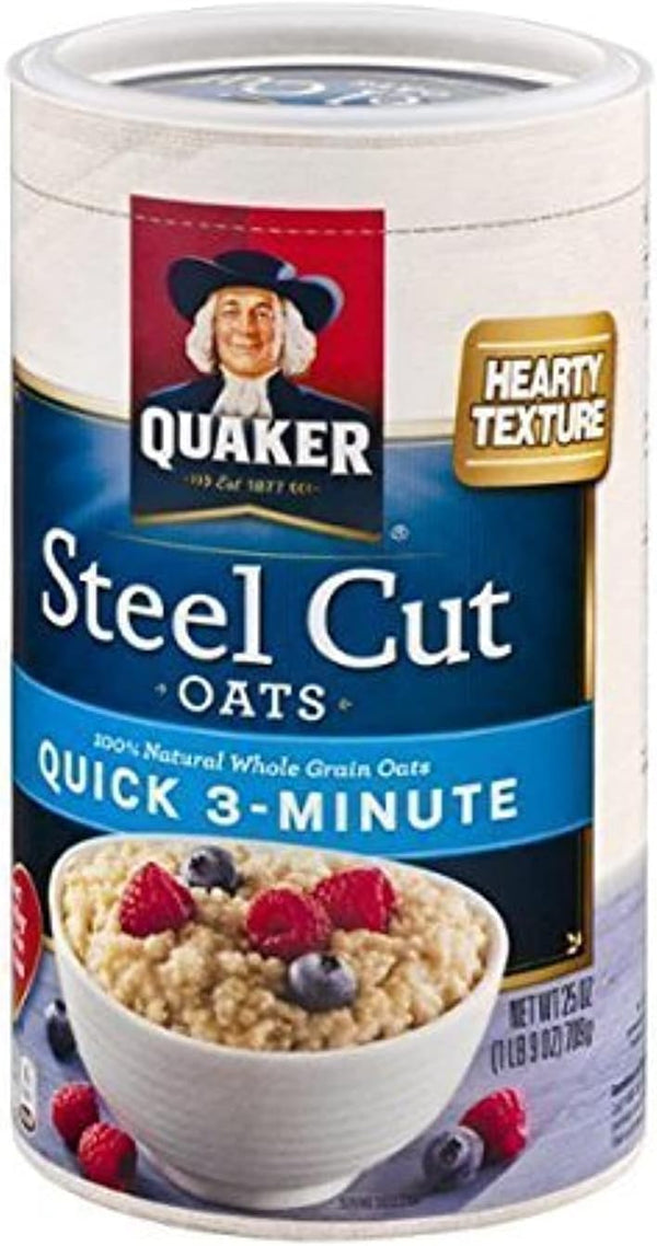 Quaker Quick 3-Minute Steel Cut Oats 25oz Canister (Pack of 4) by