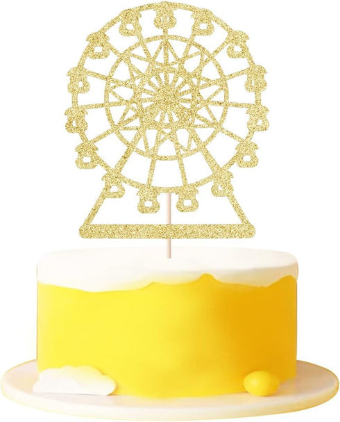 Golden Paper Ferris Wheel Cake Decoration for Birthday Celebrations for Boys and Girls