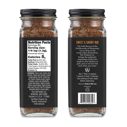 Watkins Organic Grilling Sweet and Savory Rub, 3.6 Oz, 3-Pack