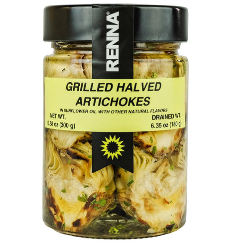 Renna, Grilled Roasted Halved Artichokes preserved in oil, 10.58 oz, Heart, Mediterranean