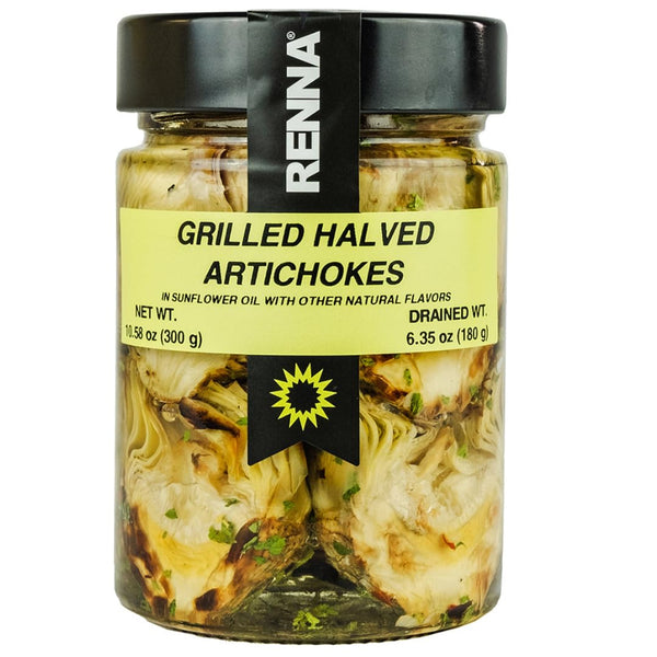 Renna, Grilled Roasted Halved Artichokes preserved in oil, 10.58 oz, Heart, Mediterranean