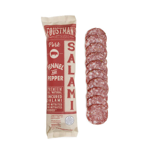 Foustman's Salami Fennel and Pepper Pork Artisanal, Nitrate-Free, Naturally Cured, Gluten-Free, Dairy-Free,